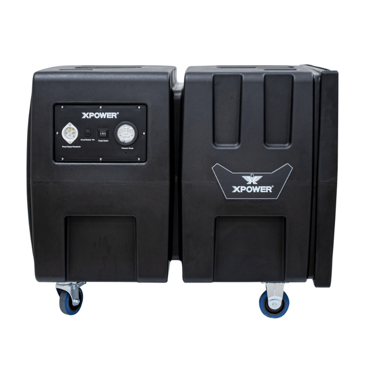 XPOWER AP-2000 HEPA air filtration system, front view on its casters