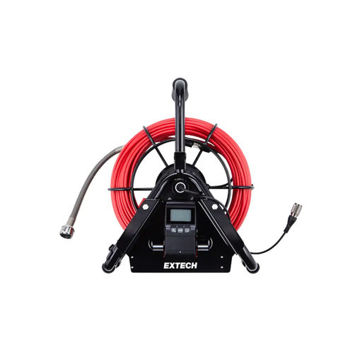 Extech HDV7C P28 30 front view black frame red cable digital display.