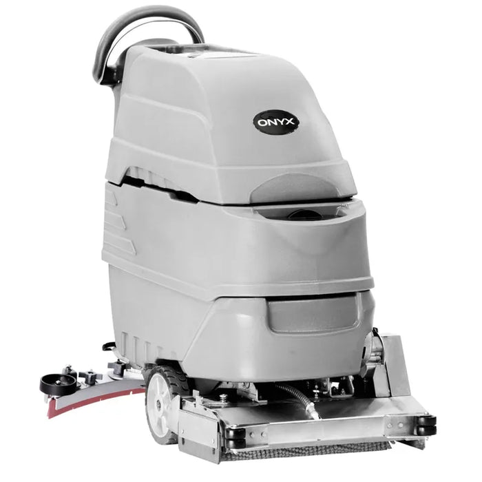 Onyx 20 Inch Cylindrical Brush Automatic Floor Scrubber DX20C angled view gray case.