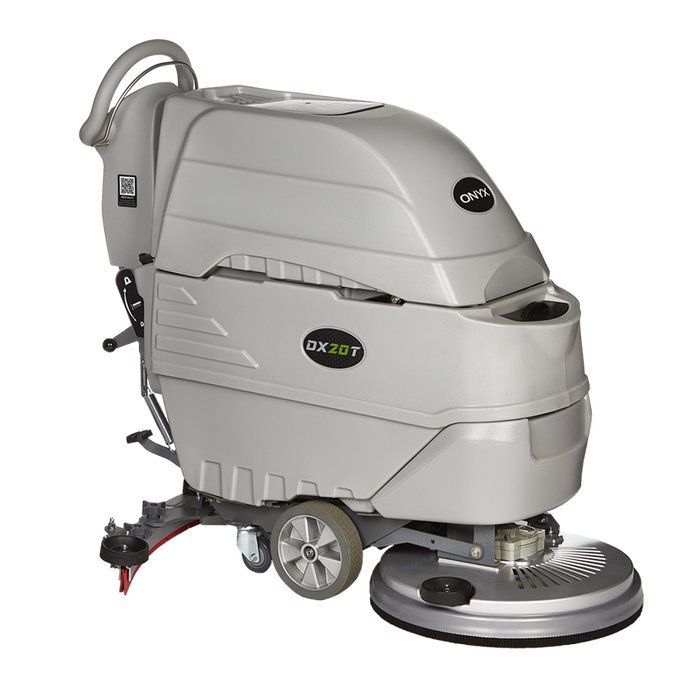 Onyx 20 Single Brush Traction Drive Automatic Floor Scrubber DX20T angled view left gray body.