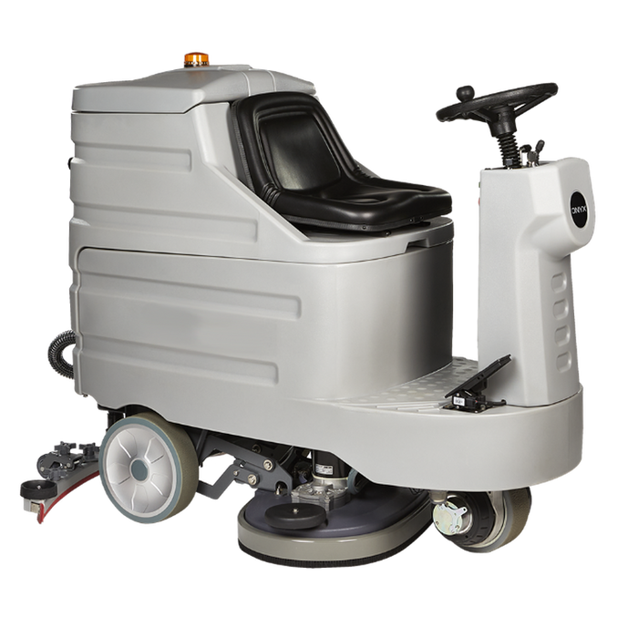 Onyx 26 Riding Dual Brush Automatic Floor Scrubber RX26 angled view left side.