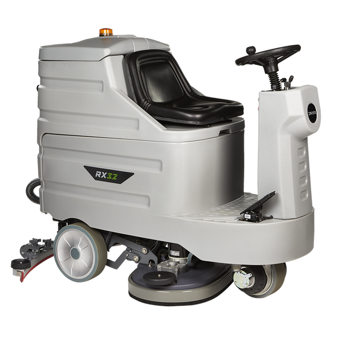 Onyx 32 Riding Dual Brush Automatic Floor Scrubber RX32 angled view left side.