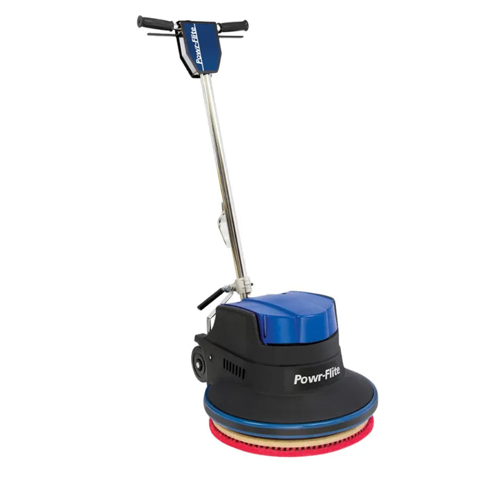 Powr-Flite Millennium Edition Dual Speed Floor Machine angled view dual speed blue cover.