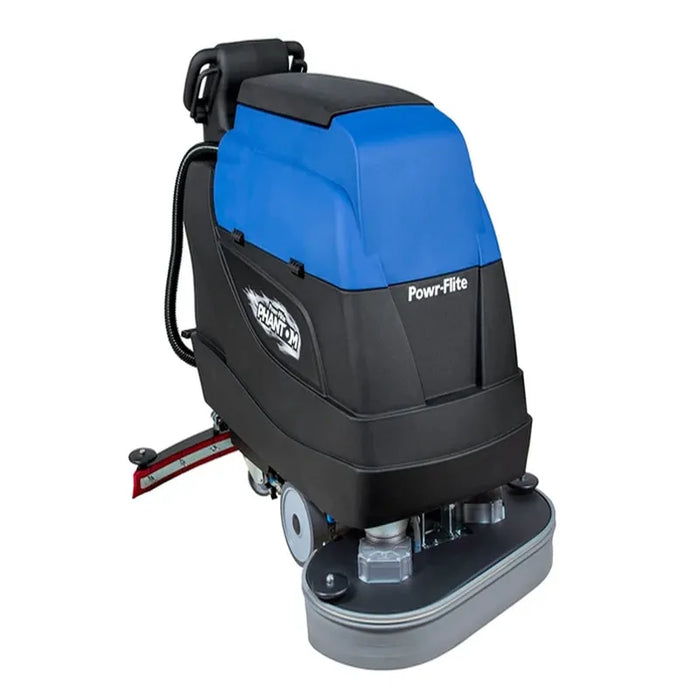 Powr Flite Phantom 28 Traction Drive Scrubber PFS28 angled view blue and black body.