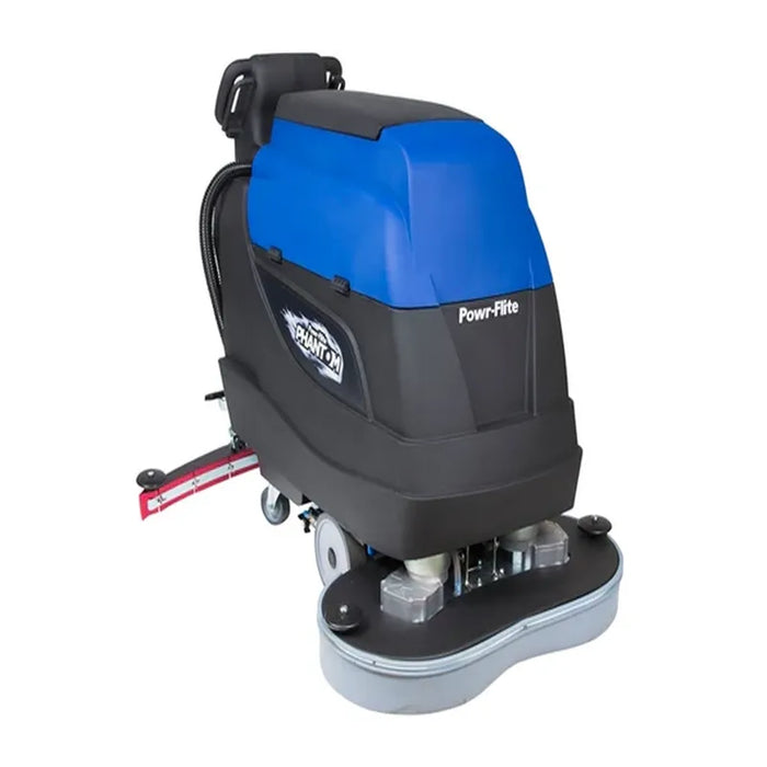 Powr Flite Phantom 32 Traction Drive Scrubber PFS32 angled view blue and black body.