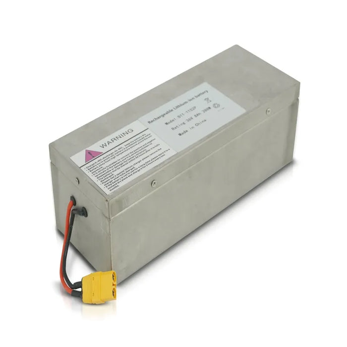 Prolux PLCC430BN cordless micro scrubber replacement battery metal housing warning label yellow connector.