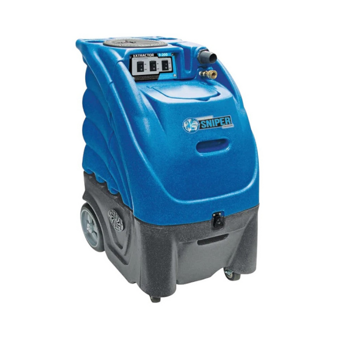 Sandia Sniper 1200 PSI 12 Gallon Hard Surface Extractor front view of blue carpet extractor with controls and brand logo.