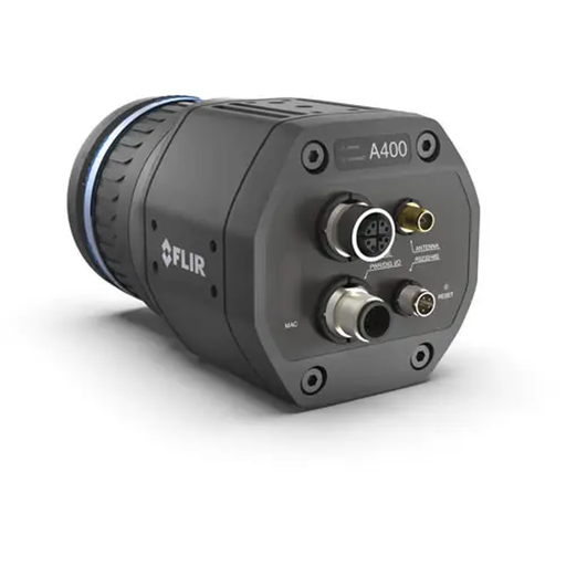 Teledyne FLIR A400 STD angled rear side view thermal camera with connectors.