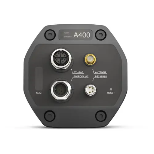 Teledyne FLIR A400 STD rear panel view multiple connectors matte black body.