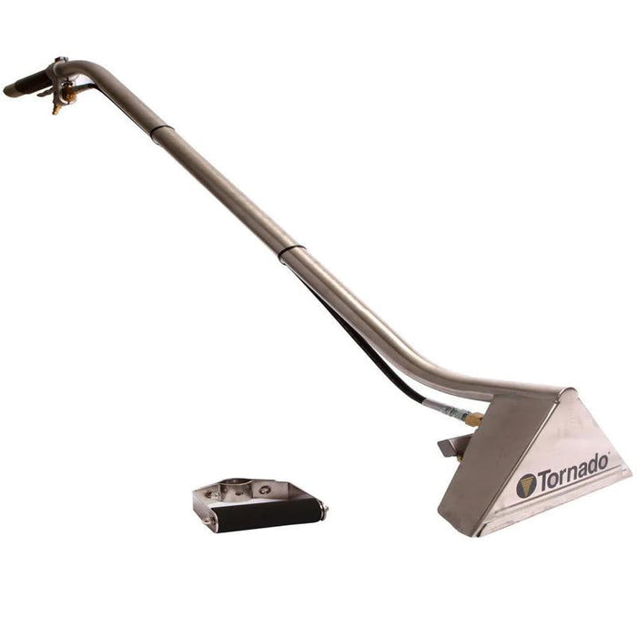 Tornado 98398 professional drag wand stainless steel body black hose handle logo side view.