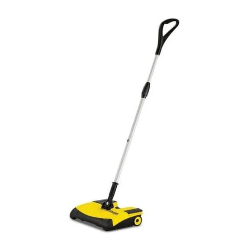 Tornado EB 301 Roam Compact Battery Sweeper full product view standing upright yellow black.