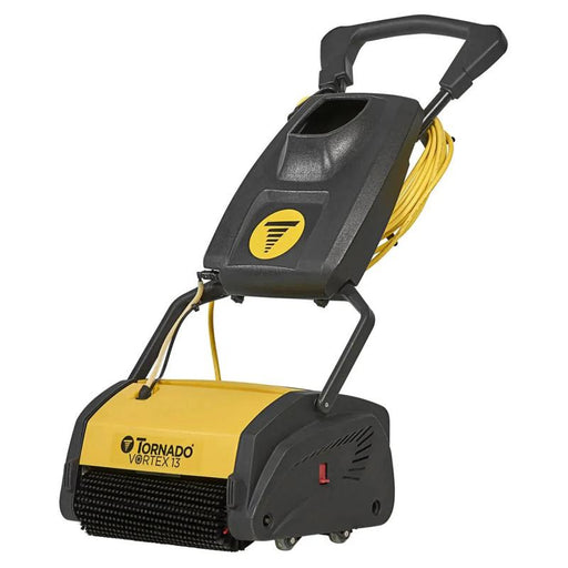 Tornado Vortex 13 multi surface auto scrubber front angle yellow black handle.