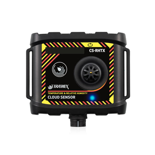 Tramex Cloud Sensor Xtra - CS-RHTX A compact cloud sensor featuring a sleek design, equipped with a digital display and multiple sensors for measuring humidity and temperature. Designed for ease of integration in various environments.