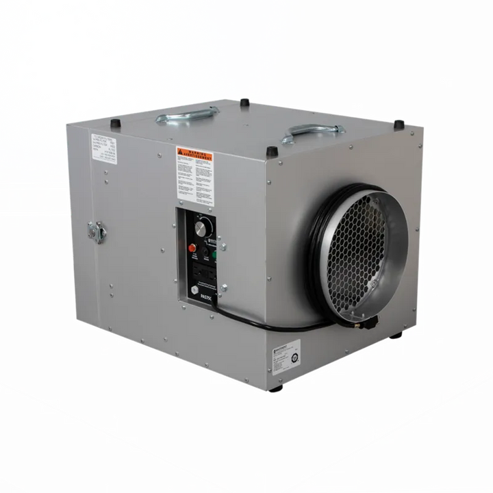 Abatement Technologies HEPA-AIRE PAS750 portable air scrubber, front view of the anodized aluminum cabinet