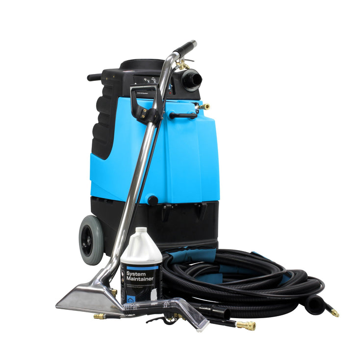 Mytee 2008CS Contractor's Special heated extractor package, front right view with wand, hose and upholstery tool