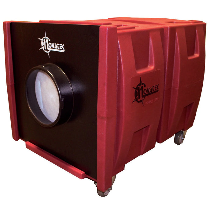 Novatek Novair 2000 negative air machine exhaust end with round duct collar, three quarter view