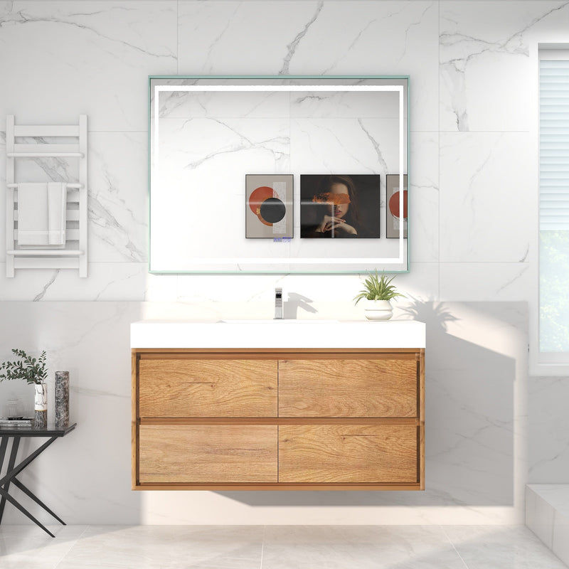 Saggia 48" Wall-Mounted Floating Bathroom Vanity with Reinforced Acrylic Sink in Teak Oak | Better Vanity Modern Luxury Bathroom Vanities