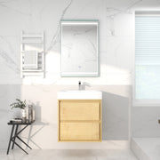 Saggia 24" Wall-Mounted Floating Bathroom Vanity with Reinforced Acrylic Double Sink in Light Oak | Better Vanity Modern Luxury Bathroom Vanities