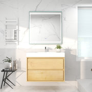 Saggia 36" Wall-Mounted Floating Bathroom Vanity with Reinforced Acrylic Double Sink in Light Oak | Better Vanity Modern Luxury Bathroom Vanities