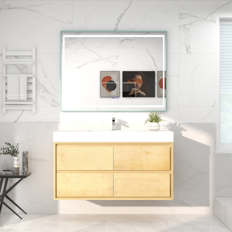 Saggia 48" Wall-Mounted Floating Bathroom Vanity with Reinforced Acrylic Double Sink in Light Oak | Better Vanity Modern Luxury Bathroom Vanities