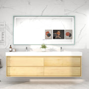 Saggia 84" Wall-Mounted Floating Bathroom Vanity with Reinforced Acrylic Double Sink in Light Oak | Better Vanity Modern Luxury Bathroom Vanities