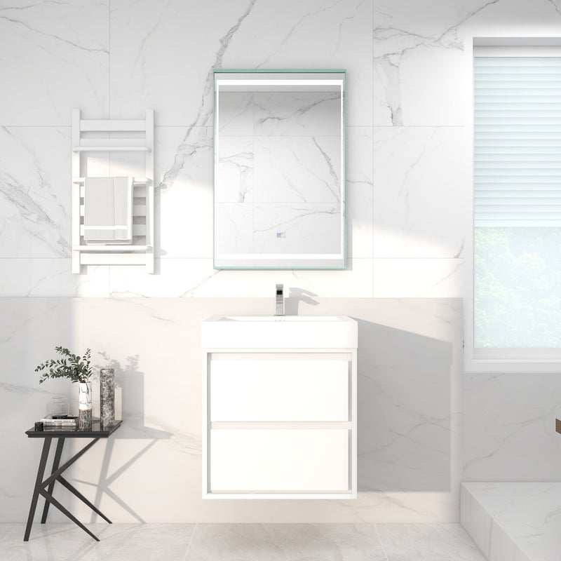 Saggia 24" Wall-Mounted Floating Bathroom Vanity with Reinforced Acrylic Sink in Gloss White | Better Vanity Modern Luxury Bathroom Vanities