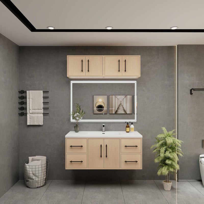 Victoria 48" Solid Wood Floating Bathroom Vanity in Yellow Oak | Better Vanity Solid Wood Floating Vanities