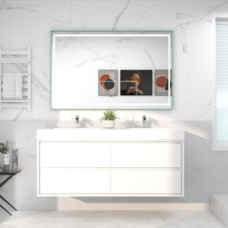 Saggia 60 Wall-Mounted Floating Bathroom Vanity with Reinforced Acrylic Double Sink in Gloss White | Better Vanity Modern Luxury Bathroom Vanities