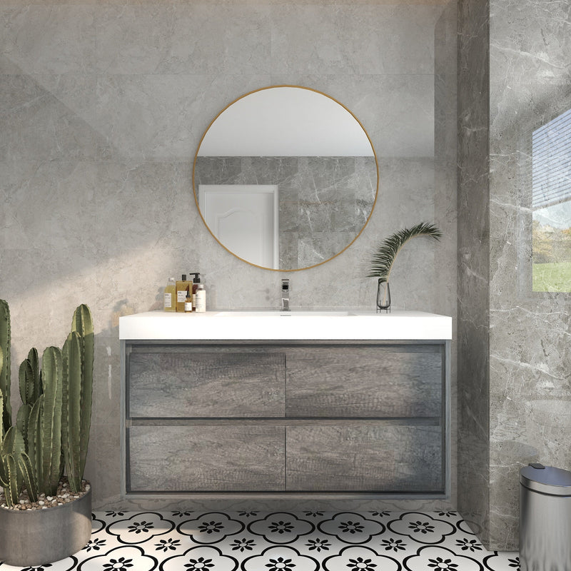 Saggia 48" Wall-Mounted Floating Bathroom Vanity with Reinforced Acrylic Sink in Smoke Oak | Better Vanity Modern Luxury Bathroom Vanities