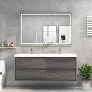 Saggia 60" Floating Vanity with Double Sink Set in Smoke Oak