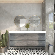 Saggia 60" Wall-Mounted Floating Bathroom Vanity with Reinforced Acrylic Double Sink in Smoke Oak | Better Vanity Modern Luxury Bathroom Vanities