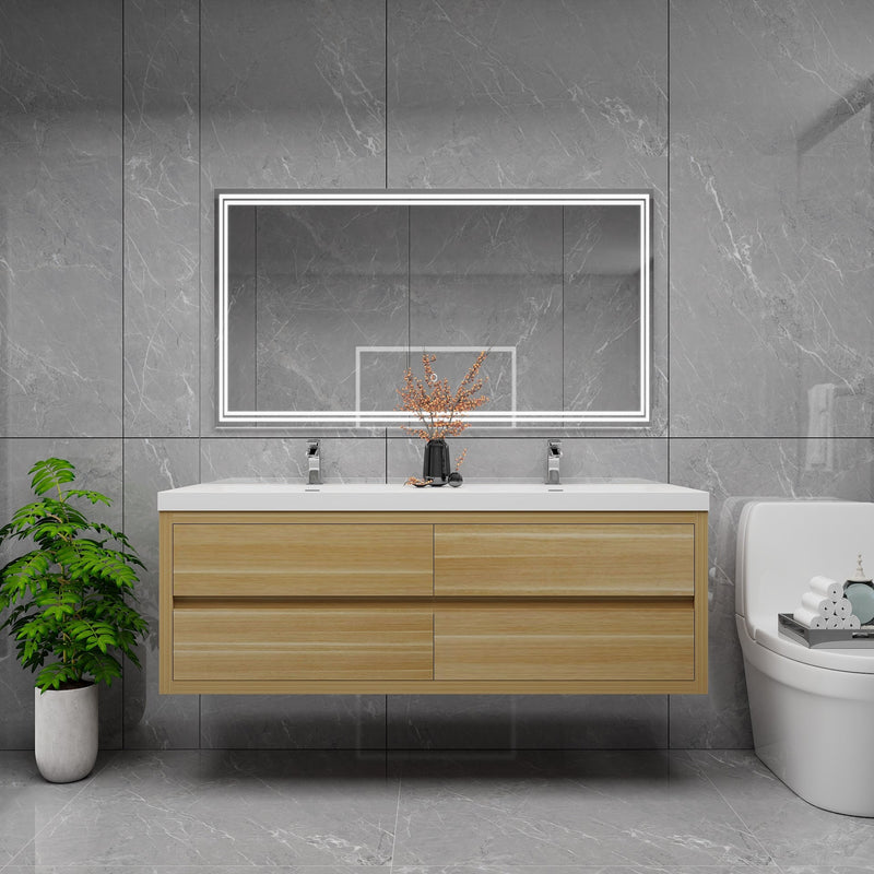 Louis 60" Solid Wood Floating Bathroom Vanity with Double Sink in Light Oak | Better Vanity Solid Wood Floating Vanities