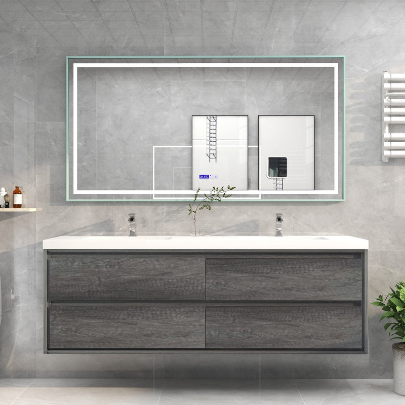 Saggia 72" Floating Vanity with Double Sink Set in Smoke Oak