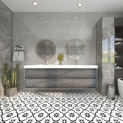 Saggia 84" Wall-Mounted Floating Bathroom Vanity with Reinforced Acrylic Double Sink in Smoke Oak | Better Vanity Modern Luxury Bathroom Vanities
