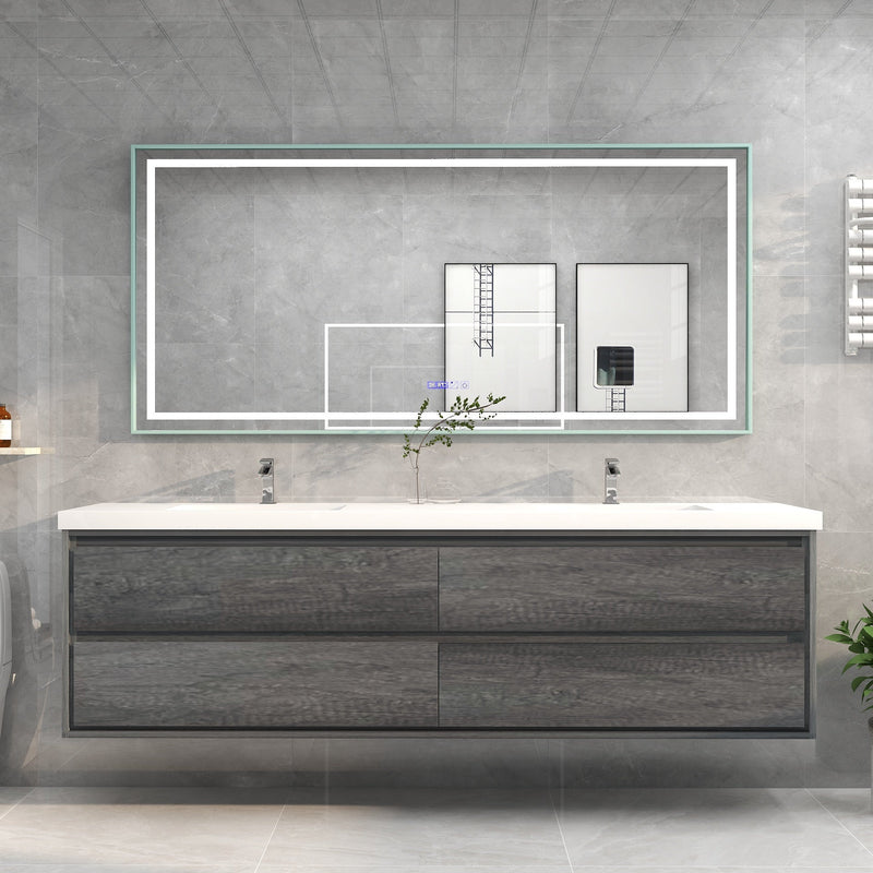 Saggia 84" Floating Vanity with Double Sink Set in Smoke Oak