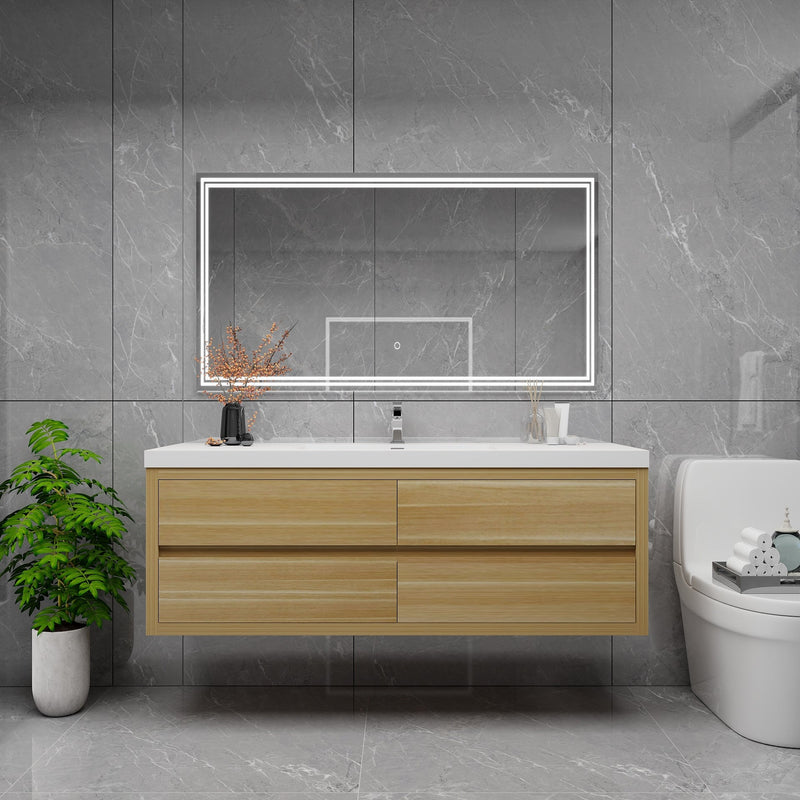 Louis 60" Solid Wood Floating Bathroom Vanity with Single Sink in Light Oak | Better Vanity Solid Wood Floating Vanities