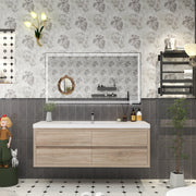 Louis 60" Solid Wood Floating Bathroom Vanity with Single Sink in White Oak | Better Vanity Solid Wood Floating Vanities