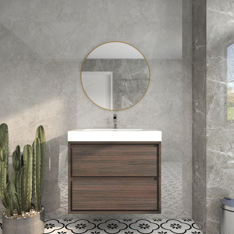 Saggia 30" Wall-Mounted Floating Bathroom Vanity with Reinforced Acrylic Sink in Dark Gray Oak | Better Vanity Modern Luxury Bathroom Vanities