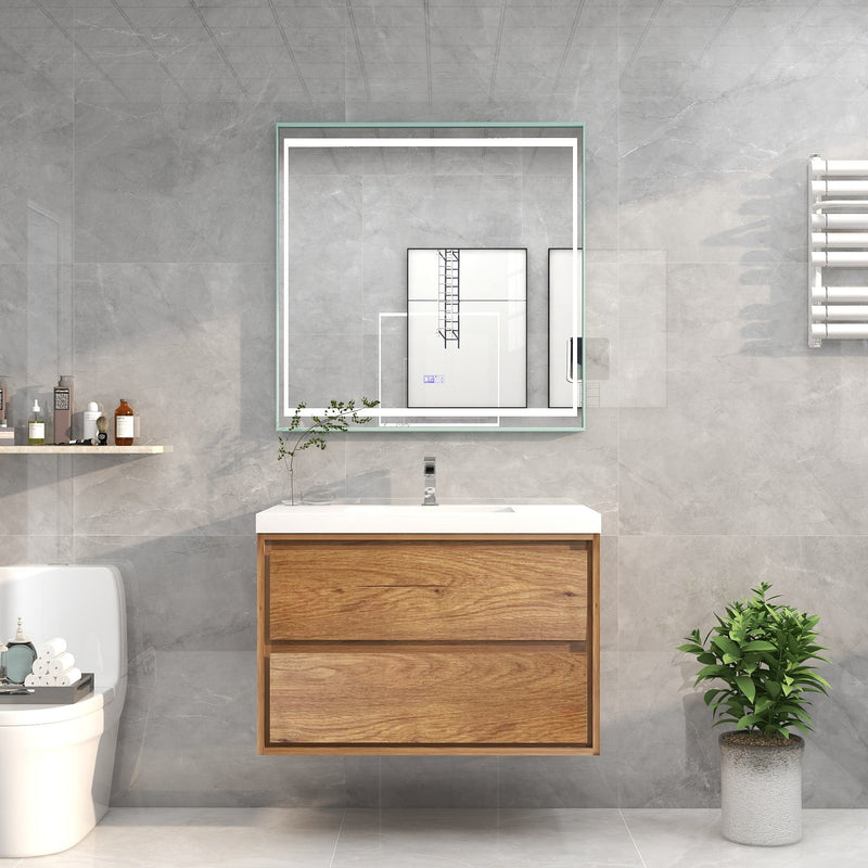 Saggia 36" Floating Vanity with Sink Set in Teak Oak