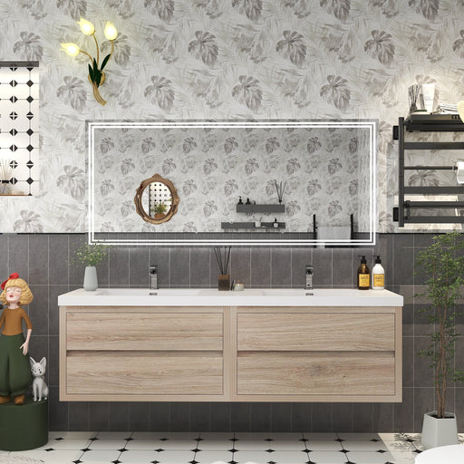 Louis 72" Solid Wood Floating Bathroom Vanity with Double Sink in White Oak | Better Vanity Solid Wood Floating Vanities