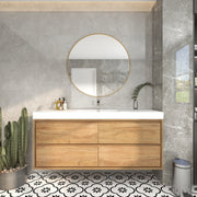 Saggia 60" Wall-Mounted Floating Bathroom Vanity with Reinforced Acrylic Sink in White Oak | Better Vanity Modern Luxury Bathroom Vanities