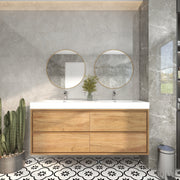 Saggia 60" Wall-Mounted Floating Bathroom Vanity with Reinforced Acrylic Double Sink in White Oak | Better Vanity Modern Luxury Bathroom Vanities