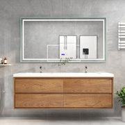 Saggia 72" Floating Vanity with Double Sink Set in Teak Oak
