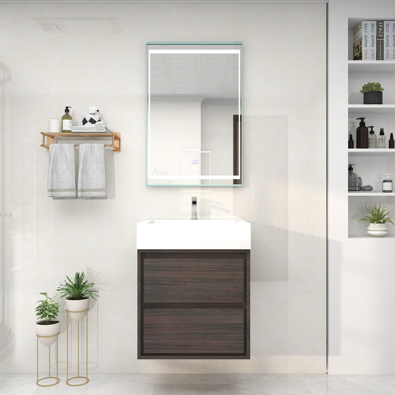 Saggia 24" Wall-Mounted Floating Bathroom Vanity with Reinforced Acrylic Sink in Dark Gray Oak | Better Vanity Modern Luxury Bathroom Vanities