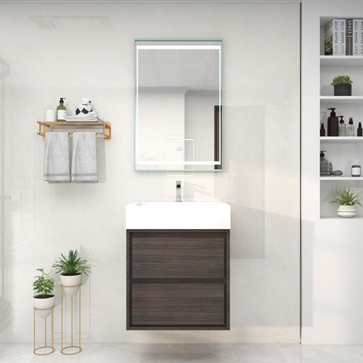 Saggia 24" Wall-Mounted Floating Bathroom Vanity with Reinforced Acrylic Sink in Dark Gray Oak | Better Vanity Modern Luxury Bathroom Vanities