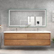 Saggia 84" Floating Vanity with Double Sink Set in Teak Oak