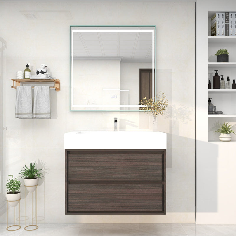 Saggia 36" Wall-Mounted Floating Bathroom Vanity with Reinforced Acrylic Sink in Dark Gray Oak | Better Vanity Modern Luxury Bathroom Vanities