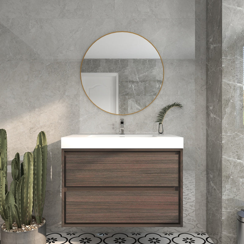 Saggia 36" Wall-Mounted Floating Bathroom Vanity with Reinforced Acrylic Sink in Dark Gray Oak | Better Vanity Modern Luxury Bathroom Vanities