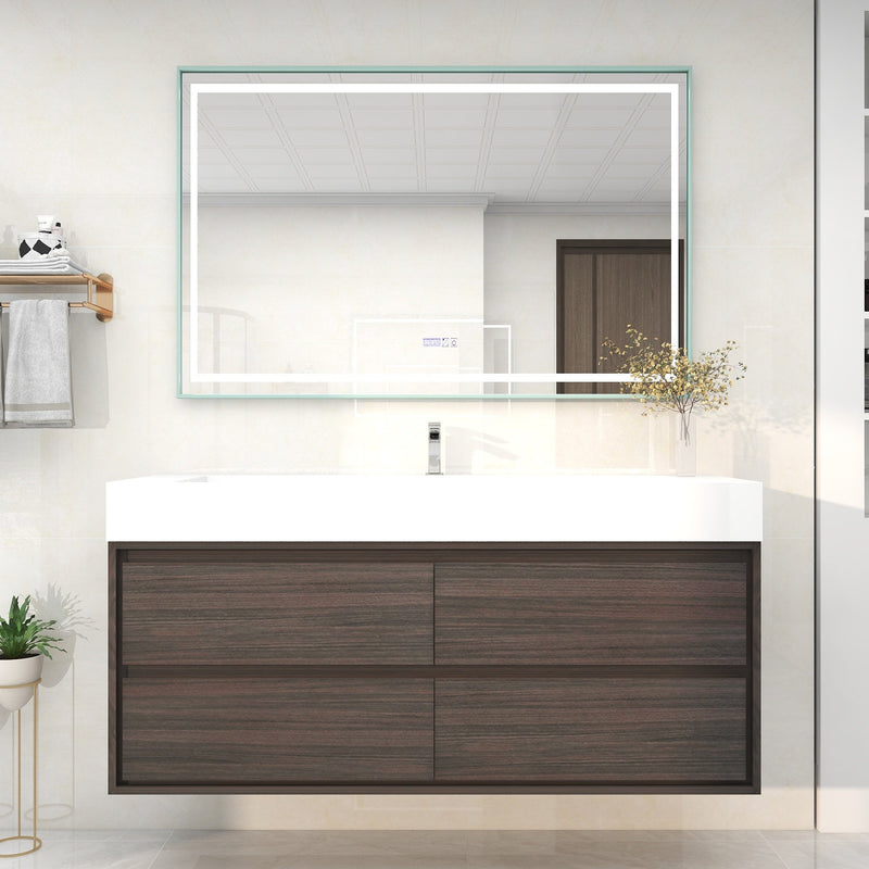 Saggia 60" Wall-Mounted Floating Bathroom Vanity with Reinforced Acrylic Sink in Dark Gray Oak | Better Vanity Modern Luxury Bathroom Vanities