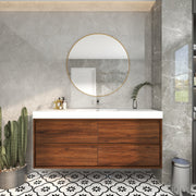 Saggia 60" Wall-Mounted Floating Bathroom Vanity with Reinforced Acrylic Sink in Rosewood | Better Vanity Modern Luxury Bathroom Vanities